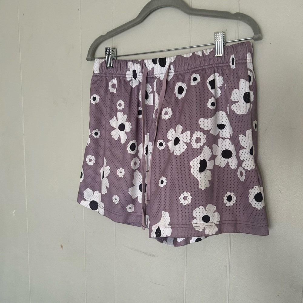 PacSun Purple Floral Mesh Shorts Medium Drawstring Elastic Waist Casual Lounge
